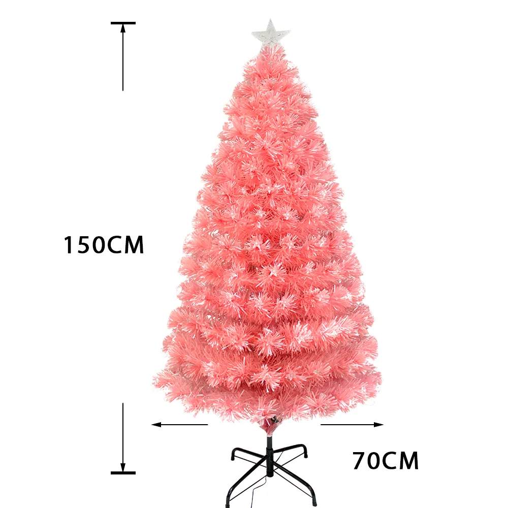 Pink Christmas Fibre Optic Tree Star Decor 8-Mode Ultra-Bright Lights