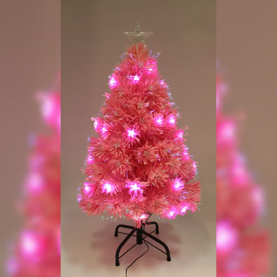 Pink Christmas Fibre Optic Tree Star Decor 8-Mode Ultra-Bright Lights