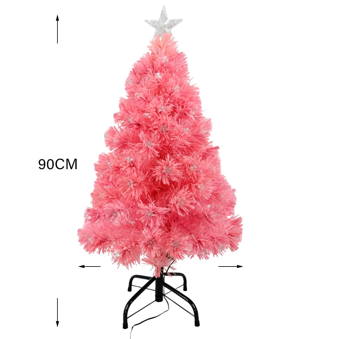 Pink Christmas Fibre Optic Tree Star Decor 8-Mode Ultra-Bright Lights