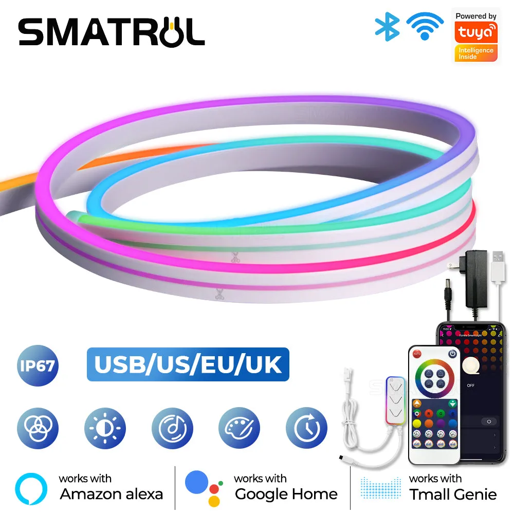 SMATRUL Smart Tuya WiFi LED Neon Strip, Waterproof Color Changing RGB Silicone Light Strip, 16.4ft