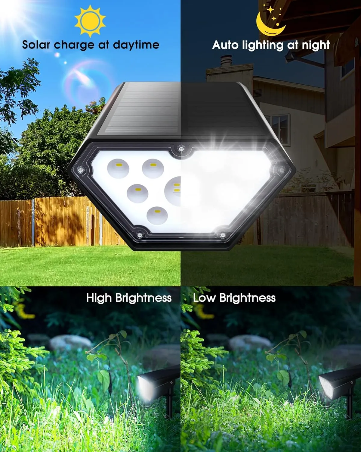 Solar Spot Lights Outdoor 2-in-1 Solar Landscape Lights 12 LED Bulbs Solar Powered Lights IP67 Waterproof Adjustable Wall Light