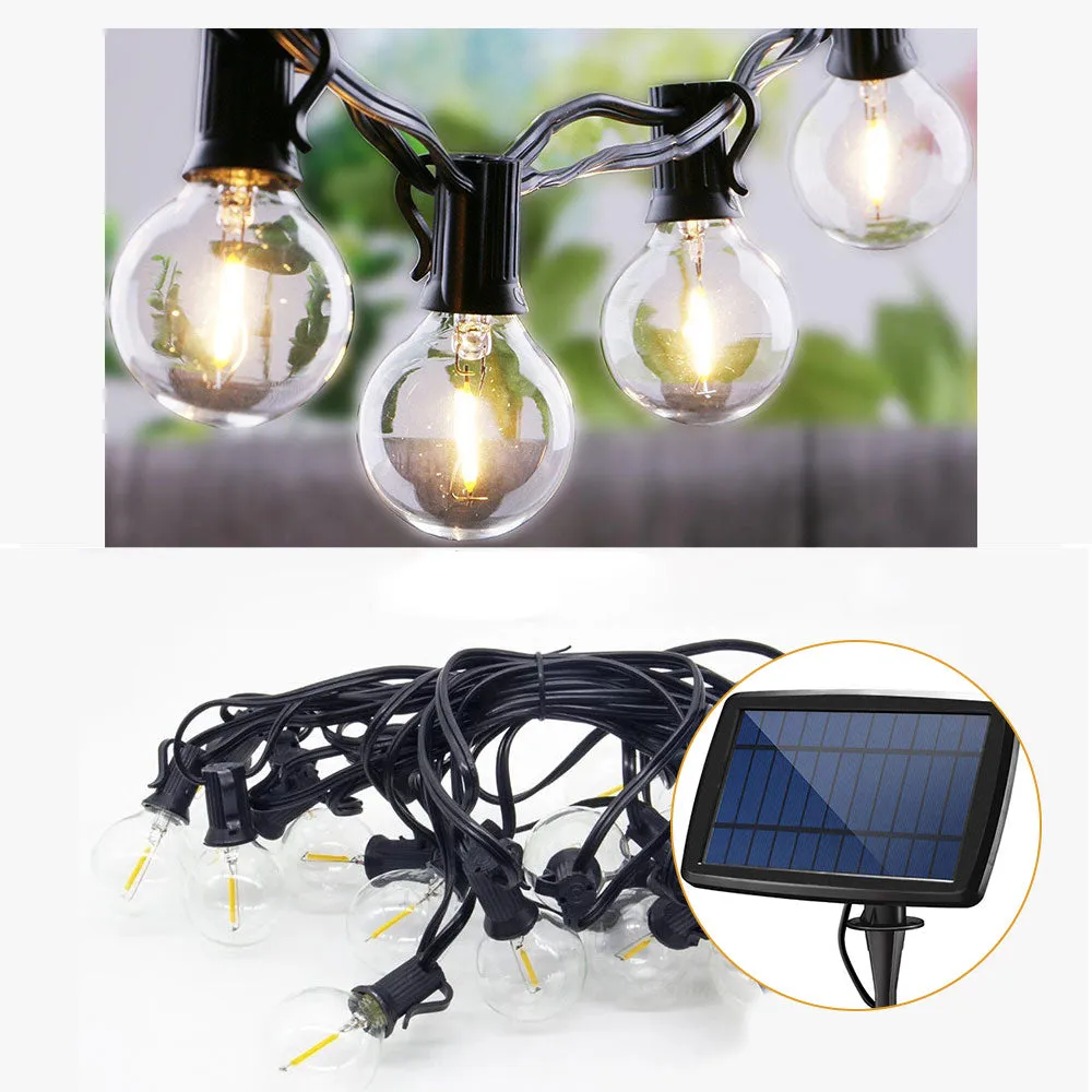 Solar String Lights Outdoor for Festive Season, 25FT 25 2 LED G40 Bulbs 4 Modes, Garden String Festoon Lights, Patio Lights IP44 Waterproof for Bistro, Balcony, Parties