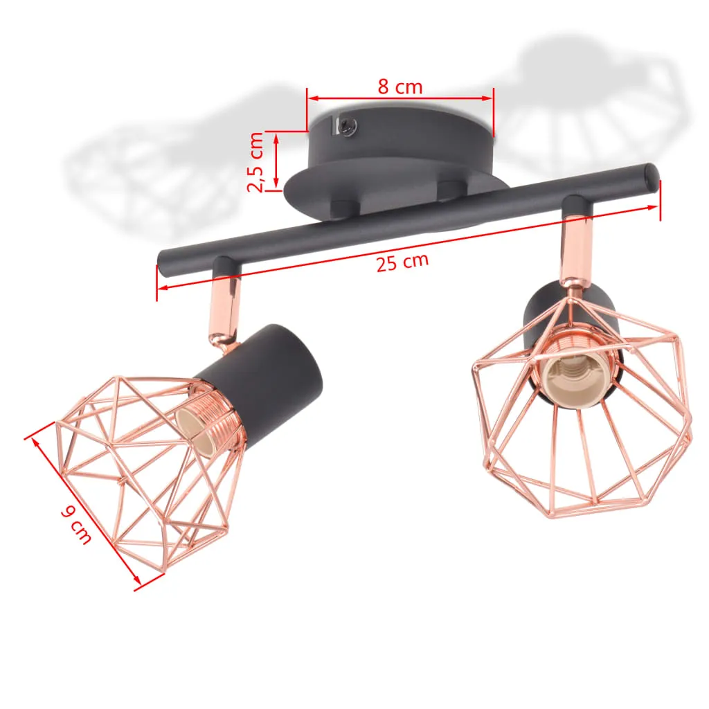 vidaXL Ceiling Lamp with 2 Spotlights E14 Black and Copper