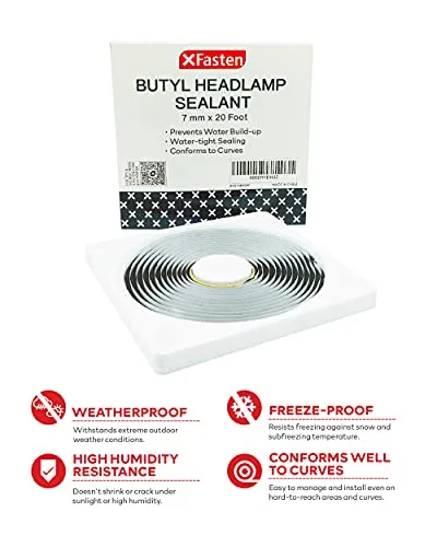 XFasten Butyl Headlamp Sealant, 7 millimeters x 20 Feet, 7 millimeters Thick